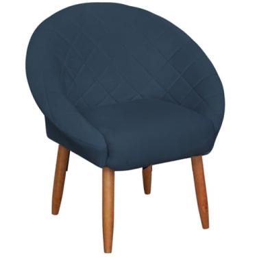 Imagem de Poltrona Decorativa para Recepção sala de estar Sala de Leitura resistente reforçada tecido veludo pés madeira MOBLAN decor (Azul Marinho)