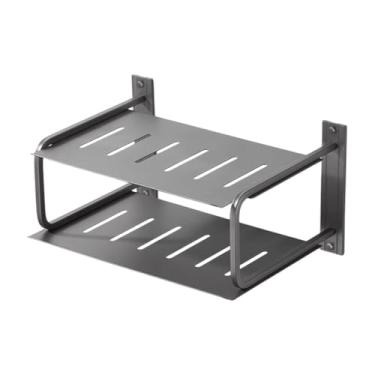 Imagem de WeiLaiKeQi 2 Camadas Caixa de armazenamento de parede da prateleira do projetor Survedor de roteador 11.81 "x8.27" Prateleira de roteador para soquete, Cinza