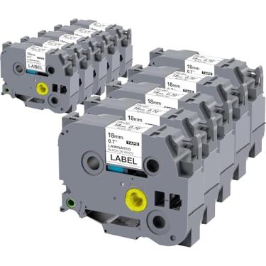 Imagem de Weemay 10 x Fita TZ 18 mm 0,7 fita branca laminada compatível com Brother TZe241 TZe-241 3/10.2 cm Preto sobre Branco P Touch Tape TZ241 TZ-241 para P Touch Label Maker PTD400 PTD610BT PTD410 PTD460BT