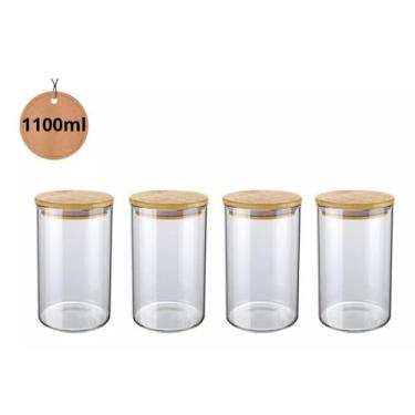 Imagem de Kit Potes De Vidro 1,1L Com Tampa Bambu Para Mantimentos Redondo - DH 