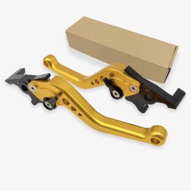 Imagem de Alavanca de freio de motocicleta, 1 par de alavancas de freio de embreagem de disco duplo ajustáveis universais de modificação de alumínio para a maioria das motocicletas e scooters elétricas (ouro)