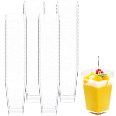 Imagem de Macepason Copos de sobremesa quadrados transparentes mini recipientes pequenos copos de plástico para sorvete, iogurte, pudim (100, 85 g)