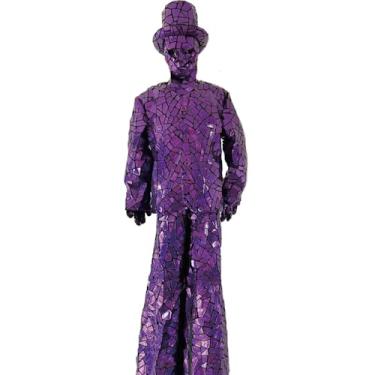 Imagem de Earthradius Fantasia espelhada de lantejoulas andador de palafitas LED robô fantasia DJ festa show dança festa fantasia ouro vermelho (LED roxo, G)