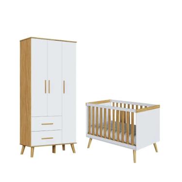 Imagem de Kit Berço e Guarda Roupa Infantil Moveis Peroba Sky MDF 