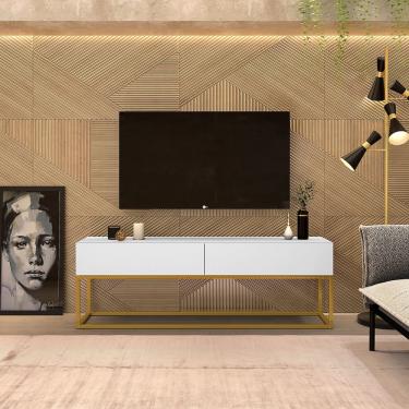 Imagem de Rack para sala estilo indutrial com 2 gavetas branco/Dourado