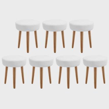 Imagem de Kit 07 Banqueta Alta Julia Industrial 55cm Pé Palito Castanho Corino Branco - Ahz Móveis
