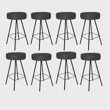 Imagem de Kit 08 Banqueta Alta Laisa Industrial Redonda Cozinha Bar Balcão Bistrô Ferro Preto Suede Preto - Ahz Móveis