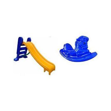 Imagem de Kit Escorregador infantil médio + gangorra cavalinho  CORES SORTIDAS -