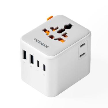 Imagem de Adaptador de viagem TESSAN Universal com 2 tomadas AC e 4 portas USB