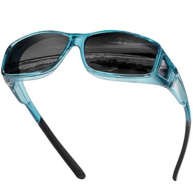 Imagem de DUCO Óculos de sol Fit Over para homens e mulheres, lentes polarizadas com proteção UV400, óculos de sol grandes DC8968, Lente cinza com armação azul transparente, common