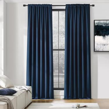 Imagem de DONREN Cortinas de comprimento até o chão de 96 polegadas - Cortinas blecaute azul escuro para sala de estar - Cortinas com isolamento térmico para quarto com bolso de haste (106 x 246 cm, conjunto de