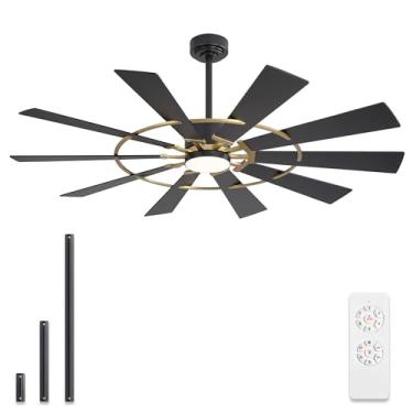 Imagem de WINGBO Ventilador De Teto Tipo Moinho De Vento De 72" Com Luzes, 3 Hastes, Motor Cc Reversível De 6 Velocidades, 3 Cct, Ventiladores De Teto Cc Para Ambientes Internos De Fazenda Com 10 Lâminas Par