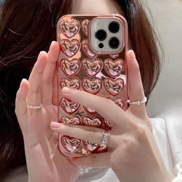 Imagem de Capa de celular prateada com estampa de coração 3D para iPhone 14, 13, 12, 11, 15, 16 Pro Max, XS, XR, 7, 8 Plus, com desenho de doces, à prova de choque, ouro rosa, para iPhone 13