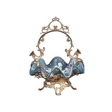 Imagem de Cesta de frutas portátil, prato de frutas de luxo de alta qualidade com pedestal de latão, mesa de café, lanches, bandeja de armazenamento de nozes, ornamentos decorativos para sala de estar em casa