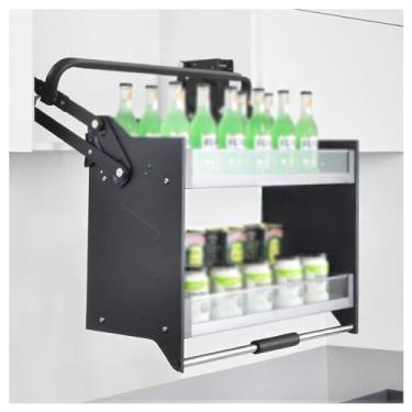 Imagem de Cesta de elevação de prateleira de cozinha para baixo, prateleira de armário retrátil, economia de espaço, adequada para armários de bar de cozinha e café, capacidade de carga 20 kg (A 56,4 x 35 x 58