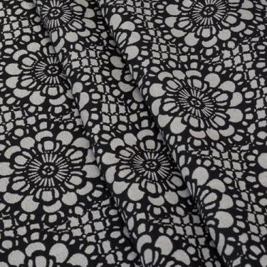 Imagem de Itália - Tecido jacquard de mistura de algodão da Yard, tecido metálico bordado floral para vestido na moda, saia, casacos, roupas e trabalhos manuais (2 jardas, seda brilhante em preto e branco)