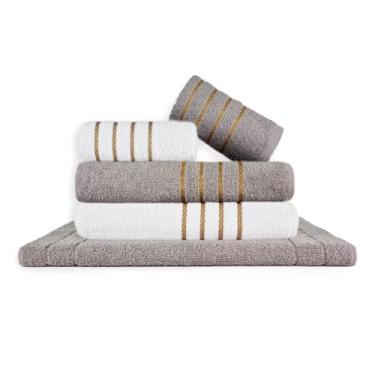 Imagem de Jogo de Toalhas 5 Peças - 2 Banho + 2 Rosto Dubai + 1 Tapete c/Antiderrapante(Branca e Cinza)