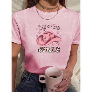 Imagem de Camiseta Feminina Estampada Com Chapéu Rosa, Country - loja dinka, g, 