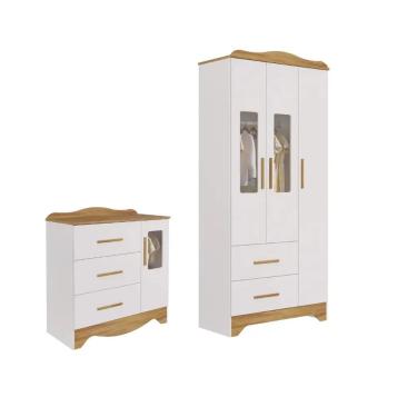 Imagem de Quarto Bebe Cômoda e Guarda Roupa Moveis Peroba Clara MDF 