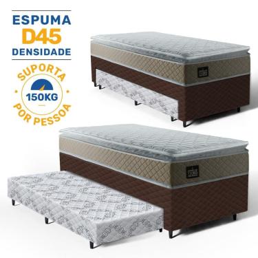 Imagem de Cama Box com Colchão de Espuma D45 Pillow Top Strong One Face + Auxiliar de Espuma Unique Solteiro 88cm