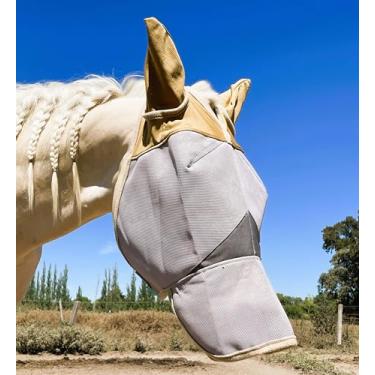 Imagem de Máscara de mosca de cavalo com orelhas e cobertura de nariz, 70% de bloqueio UV, máscaras respiráveis para cavalos, durável, ajuste confortável para proteção o dia todo, tamanho de cavalo