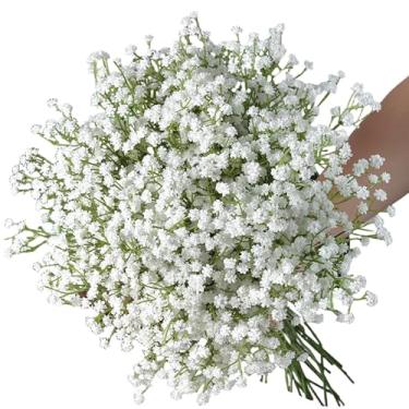 Imagem de Lovmeety 10 peças de flores artificiais para respiração de bebê com hastes falsas brancas para respiração de bebê, buquê de flores de gipsófila falsas, flores de toque real para mesa de festa de