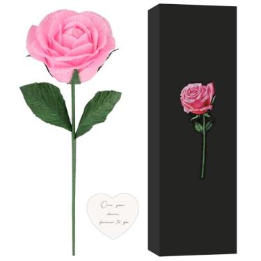 Imagem de Rimvoe Rosa de papel de lembrança de aniversário de 1º ano, presente de papel feito à mão para aniversário de 1 ano, com cartão de mensagem - One Year Down, Forever to Go (rosa bebê)