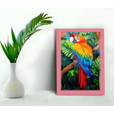 Imagem de Quadro Decorativo Arara Macau + Vidro 33x25 Sala Quarto