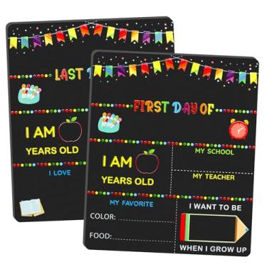 Imagem de Hying Quadro do primeiro dia de aula, último dia de escola, quadro negro, reversível, placa de maçã, placa reutilizável, suporte de foto de volta às aulas para materiais de celebração pré-escolar do