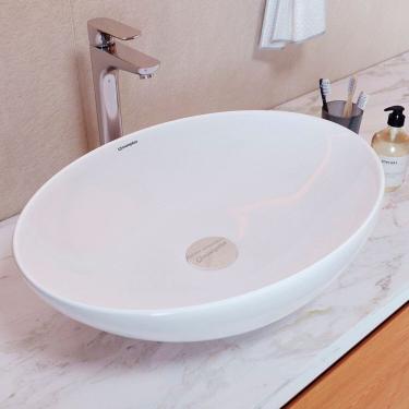 Imagem de Cuba de Apoio para Banheiro/lavabo Cerâmica Redonda 41 Cm Branco Brilho