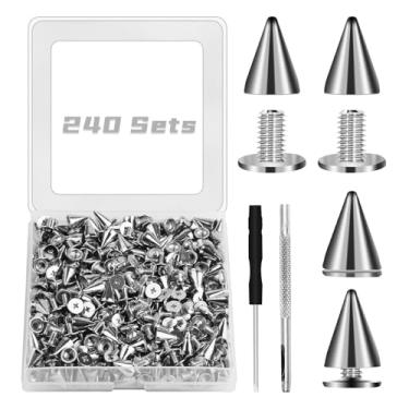 Imagem de CXIIPOL 240 conjuntos de pinos de cone de 9,5 mm com parafusos, pontas punk e kit para roupas estilo punk, jaquetas, sapatos, bolsas de cinto, coleiras de cachorro