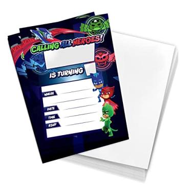 Imagem de Desert Cactus PJ Masks Convites Meninos Meninas Crianças Festa Convites Cartões 10 Contagem Com Envelopes Feliz Aniversário (Estilo A)