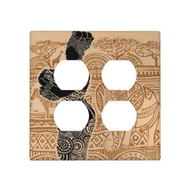Imagem de Wpshijia Placa decorativa para interruptor de luz, mulher africana, zebra, elefantes, meninas negras, 2 soquetes, placas de parede duplas, placas de interruptor e capas de tomada para decoração de