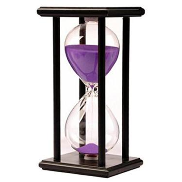 Imagem de Lodunsyr 30 minutos ampulheta sandglass temporizador areia temporizador relógio 30 min moldura de madeira decoração de casa ornamento de escritório moldura de madeira temporizador cozinha roxo