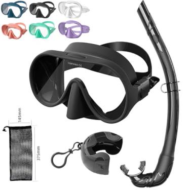 Imagem de Huasheng Sports Equipamento De Mergulho Preto Para Adultos, Máscara Sem Armação Com Visão Ultra-Ampla E Saia Silicone Vedação Perfeita, Cores Da Moda Nos Tamanhos 6,9 6,1 Polegadas, Conjunto Portáti