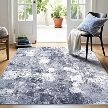 Imagem de Tapete lavável abstrato moderno 7,5 x 12,5 cm, tapete antiderrapante, tapete de entrada ultrafino, resistente a manchas para entrada interna, sala de estar, quarto, quarto, azul e branco