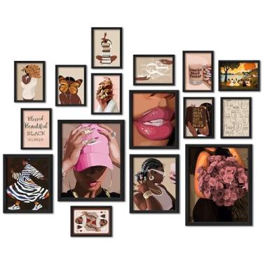 Imagem de ANERZA 16 peças emolduradas para decoração de parede de menina negra, impressões de parede afro-americanas para quarto, galeria de mulheres negras, pôsteres de pessoas negras para estética de sala de
