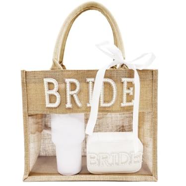 Imagem de WAFOIRO Bolsa Tote Bride to be Beach, festa de despedida de solteira, chá de noiva, casamento, lua de mel, presente (grande), Transparente.