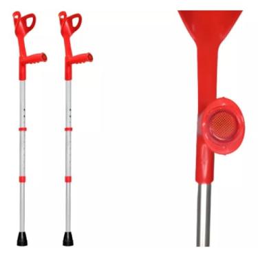 Imagem de Par (2 unidades) Bengala Muleta Auxiliar Ortopédica 10 Níveis Regulagem Capacidade 120kg(Vermelho)