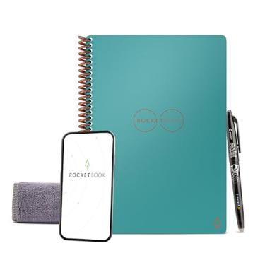 Imagem de Caderno reutilizável inteligente Rocketbook Dot-Grid com 1 caneta Pilot Frixion e 1 pano de microfibra incluído – Capa Neptune Teal, tamanho executivo (15 x 22 cm)