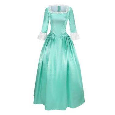 Imagem de Yejue Hamilton Elizabeth Schuyler Angelica Peggy Colonial Feminino Royal Retro Musical Vestido de Baile Vitoriano Fantasia de Donzela, Azul, 3G