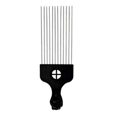 Imagem de Pente Garfo De Aço Para Cabelos Crespos E Cacheados 23cm Preto