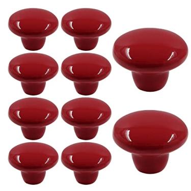 Imagem de Auvotuis 10 puxadores de cerâmica para armário, 38 mm vermelhos bonitos puxadores de gaveta puxadores redondos de gaveta com parafusos para armário, guarda-roupa, cozinha, quarto, porta, quarto infantil