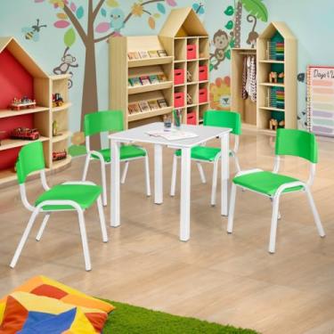 Imagem de Ecom Home - Conjunto Mesa Infantil 4 Cadeiras Verde Claro Creche Recreação Atividades Estudo Escolar