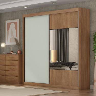 Imagem de Guarda Roupa Casal 2 Portas 8 Gavetas 100% MDF com Espelho Trieste Cumaru/Cinza