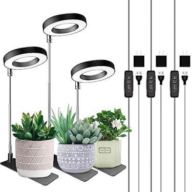 Imagem de Aokrean - Luz de cultivo para plantas, 48 LED, luz de crescimento de espectro completo para plantas de interior, luz de halo pequena ajustável em altura com base, 3 espectros opcionais,