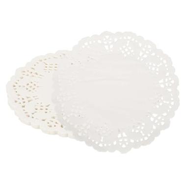 Imagem de YELARXI Doilies de papel, toalhas de renda branca de 14 cm redondas descartáveis decorativas flores vazadas para bolos, sobremesas, comida, artesanato, festas, aniversário, utensílios de mesa