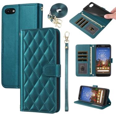 Imagem de Furiet Argyle Capa carteira para Google Pixel 3a com alça de pulso removível, compartimento para cartão, carteira fólio, acessórios de couro PU de luxo para Pixel3a Pixle a3 mulheres homens verde