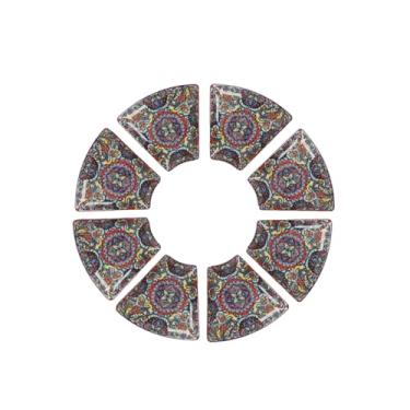 Imagem de Tigelas de arroz de cerâmica retro, simples e requintadas com resistência a altas temperaturas - 8 travessas (onda carmesim)