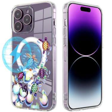 Imagem de Roemary Capa de Tartarugas Arco-íris para iPhone 16 Pro Max com design MagSafe, carregamento magnético sem fio, transparente, capa de telefone TPU transparente para iPhone 16 Pro Maxs 6,9 polegadas